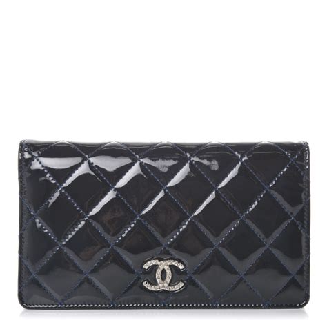 chanel patent quilted brilliant yen wallet bleu fonce|CHANEL Patent Quilted Brilliant Yen Wallet Blue Fonce.